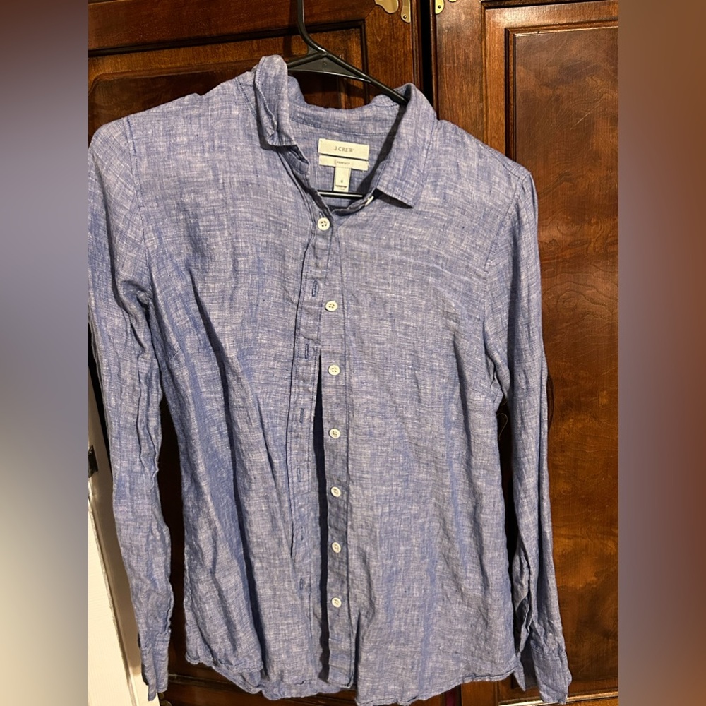 J. Crew Blue Linen Womens Button Down